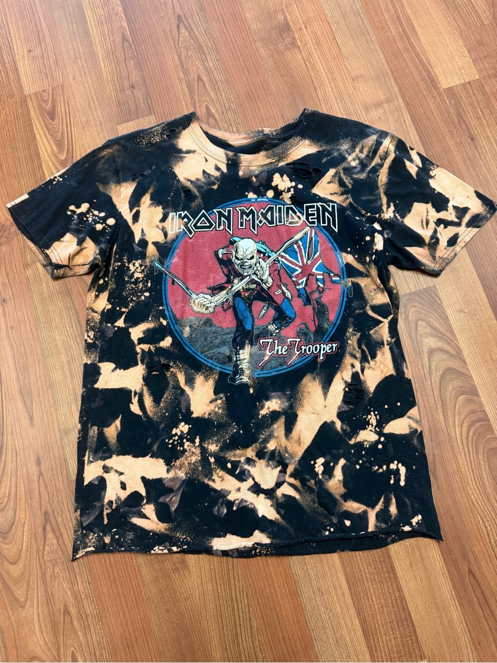 Iron Maiden 'The Trooper' Bleached Graphic Tee - Black & Tan